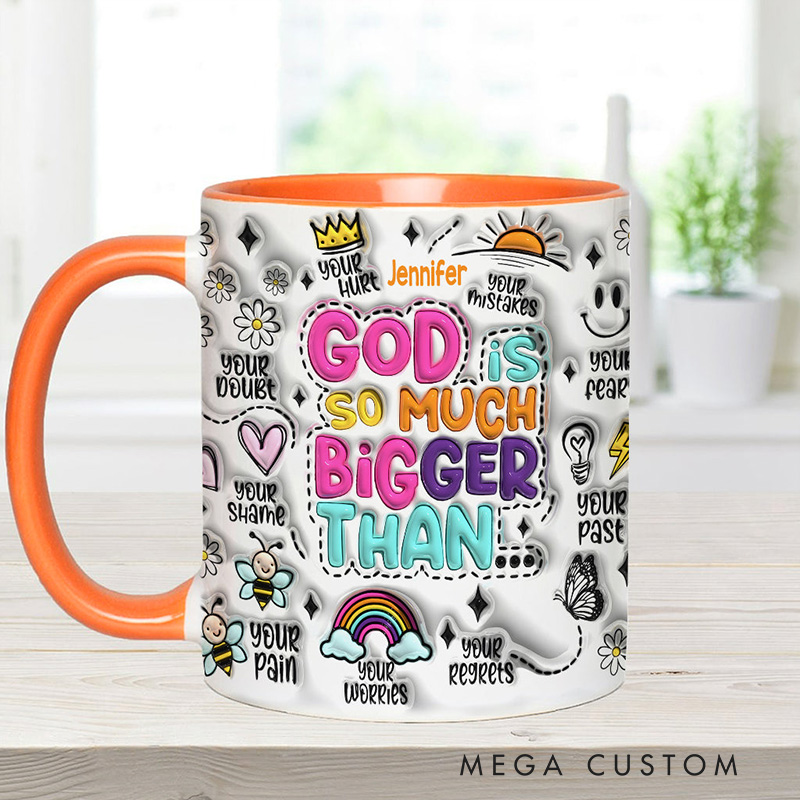 Personalized God is so Much Bigger Ceramic Mug with Name Religious Inspirational Gift Christian Gift for Women and Girls
