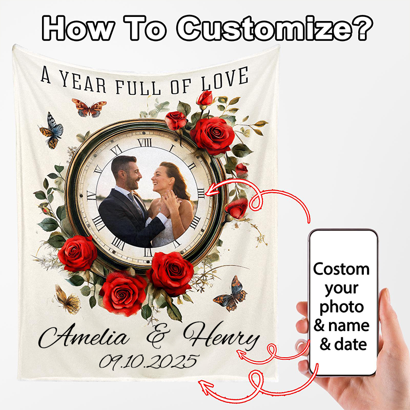 Personalized Couple Blanket with Picture Name Date Anniversary Gift Throw Blanket for Girlfriend Boyfriend Her Him Women Men Wedding Gift