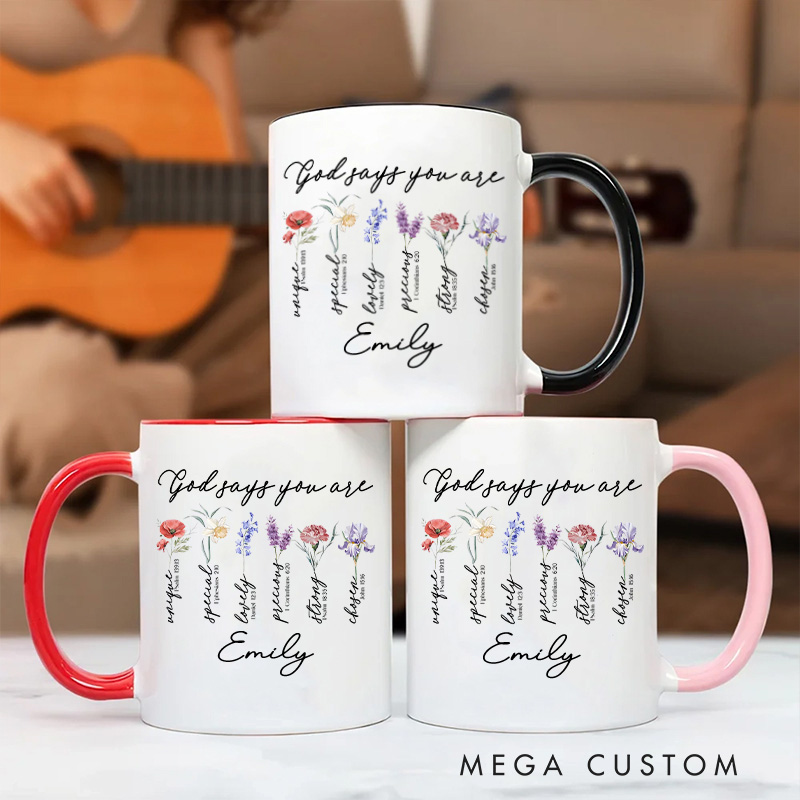 Personalized God Says You Are Christian Ceramic Inner Color Mug with Name Bible Verse Mug Inspirational Gift Religious Gift Christian Gift for Women