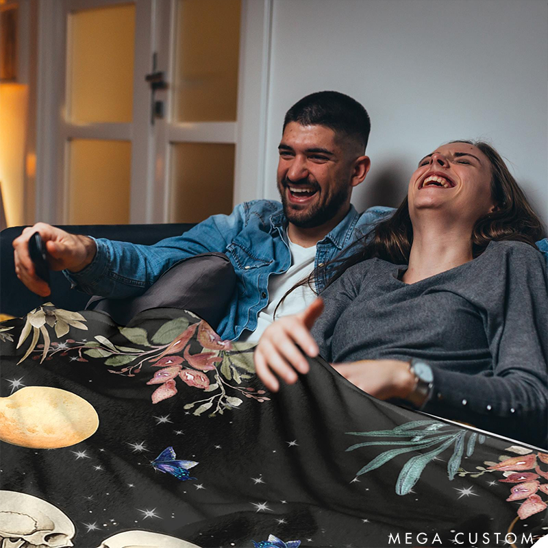 Personalized Couple Skull Blanket with Name Romantic Wedding Gift for Wife Husband Anniversary Blanket Gift