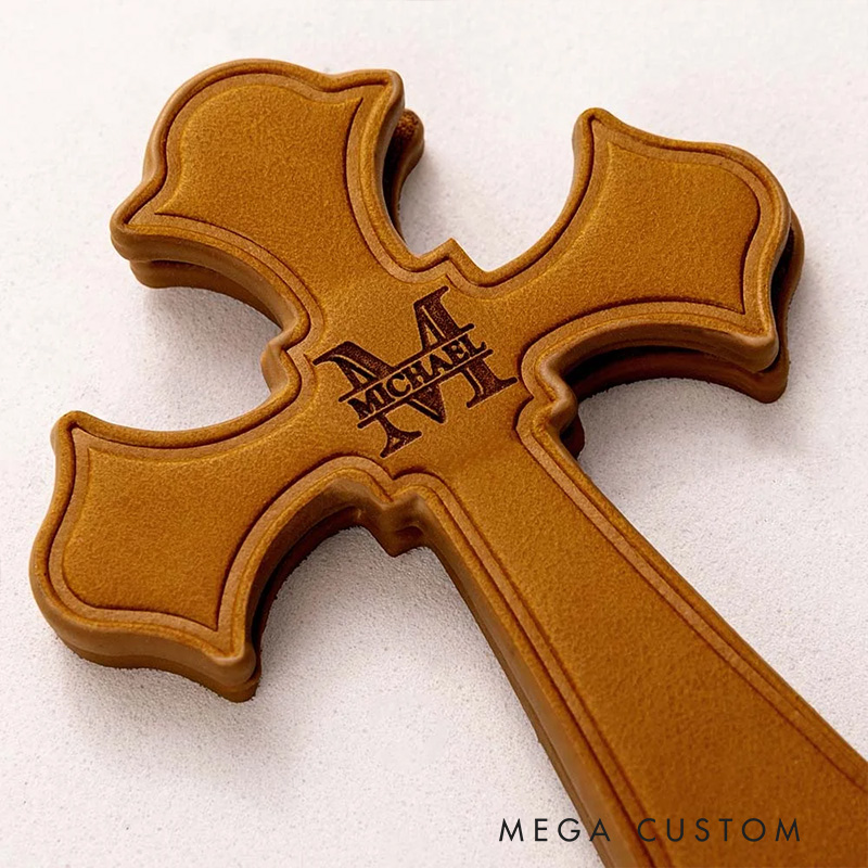 Personalized Cross Monogram Magnetic PU Leather Bookmark Clip with Engraved Name Religious Gift for Christians