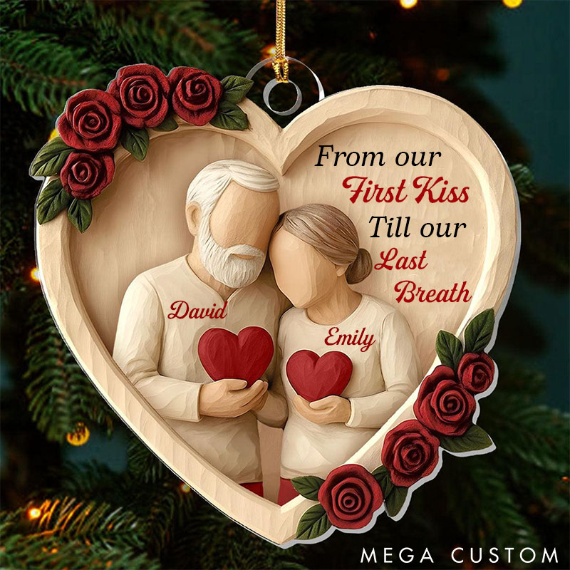 Personalized Old Couple Christmas Ornament 2D Flat Anniversary Ornament Rustic Wooden Heart Keepsake My Favorite Place is Next to You Decor