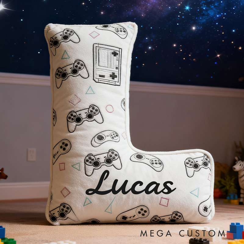 Personalized Graphic 3D Print Game Controller-Shaped Pillow with Your Name Perfect Gift for Gamers and Kids