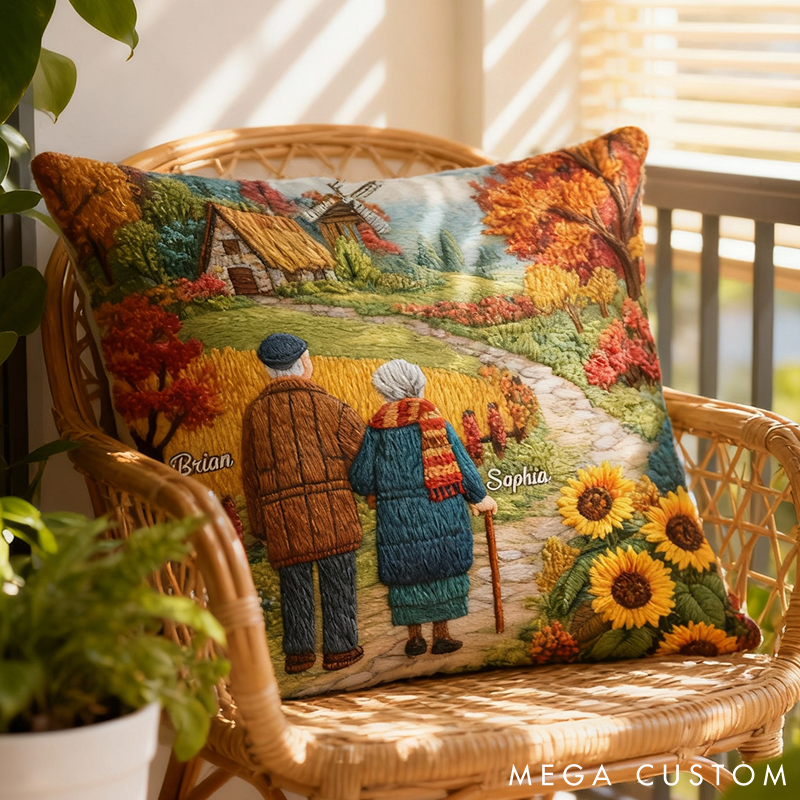 Personalized Countryside View Couple Pillow Custom Names Couple Home Pillow Romantic Anniversaries Gift for Husband Wife for Home