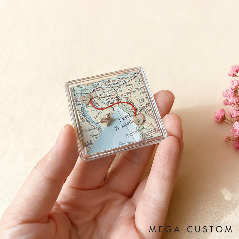 Personalized Couple Long Distance Pocket Hug Coin Custom Couple 2 Cities Coin with text Anniversary Gift For Him Her Valentine's Day Gift