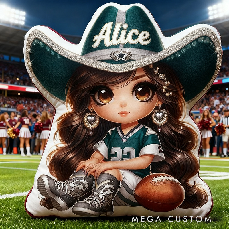 Personalized Cowgirl Football Plush Pillow Featuring Your Name