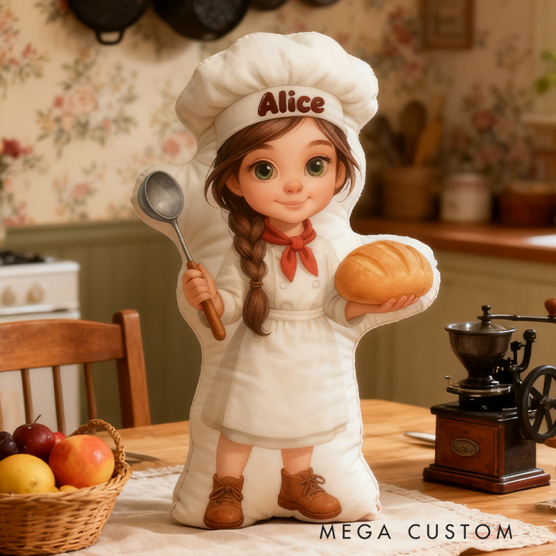 Personalized Chef Shaped Pillow Custom Name 3D Graphic Print Cushion Gift for Chef and Culinary Enthusiasts