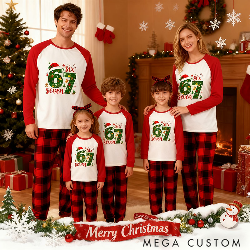Personalized Six Seven Christmas Hat Theme Fashion Print, Comfortable Soft Fabric, Holiday Christmas Gift Essential Pajamas Gift for Family