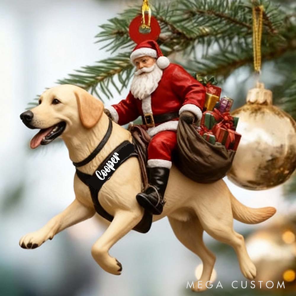Personalized Pet Lover Santa Riding German Shepherd Christmas Ornament