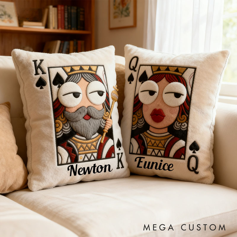 Personalized Couple Poker King and Queen Graphic 3D Print Pillow Custom Newlyweds Cushion First Christmas Gift for Her Him Boyfriend Girlfriend