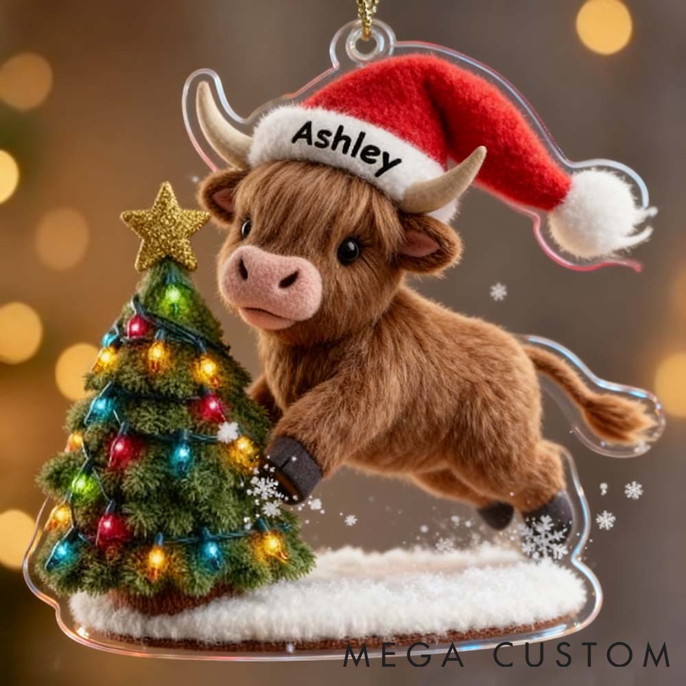 Personalized Pet Lover Highland Cow Christmas Ornament