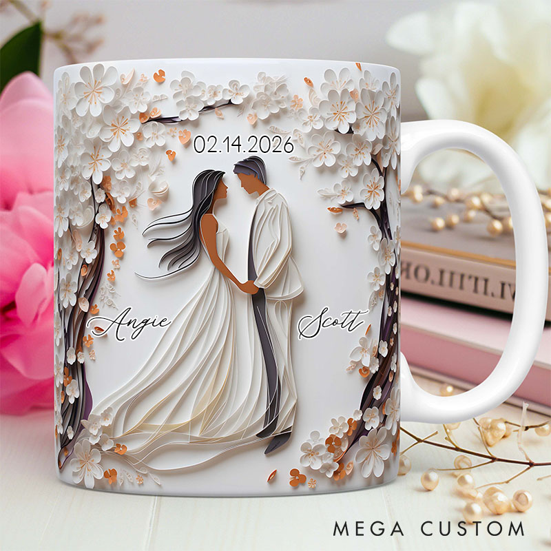 Personalized Wedding Mr. and Mrs. Mug Custom Couple Graphic 3D Print Mug Valentine's Mug Engagement Married Anniversary Mug for Newlyweds