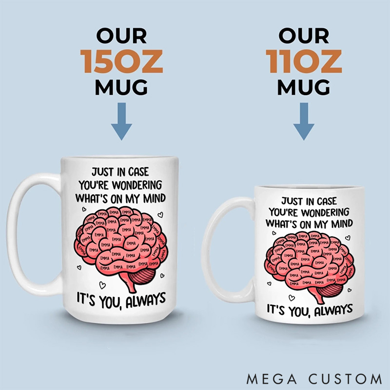 Personalized Love Brain Mug Custom Anniversary Wedding Gifts for Husband Wife Valentines Mug with Boyfriend Girlfriend Name