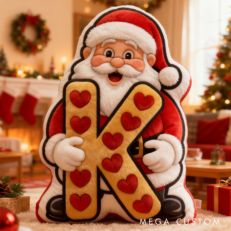 Personalized Couple Santa with 26 Letter Christmas Pillow Custom Girlfriend Initials Graphic 3D Print Xmas Cushion First Christmas Gift for Him Her