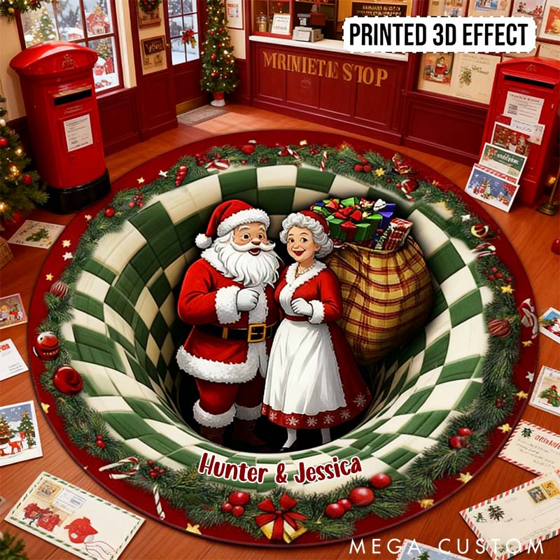 Personalized Couple Santa and Mrs. Claus Graphic 3D Print Christmas Rug Custom Christmas Carpet Our First Christmas Gift for Him Her Husband Wife