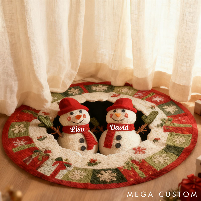 Personalized Snowman Christmas Rug Custom Couple Snowman Mat Christmas Decor Gift for Couple