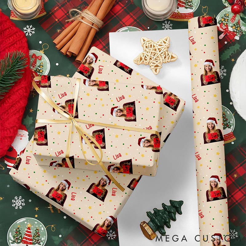 Personalized Funny Christmas Face Photo Cutout Wrapping Paper Unique Photo Gift Xmas Wrap Paper Best Xmas Gift for Boyfriend Girlfriend