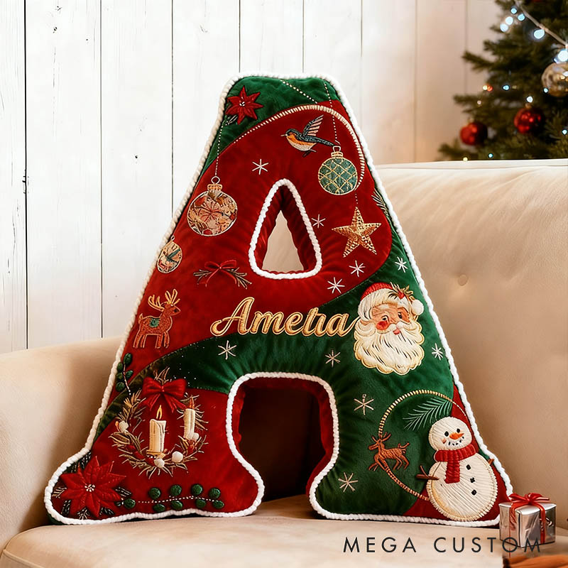 Personalized Girlfriend Retro 26 Letter Christmas Pillow Custom Couple Initials Graphic 3D Print Green Red Xmas Cushion First Christmas Gift for Her