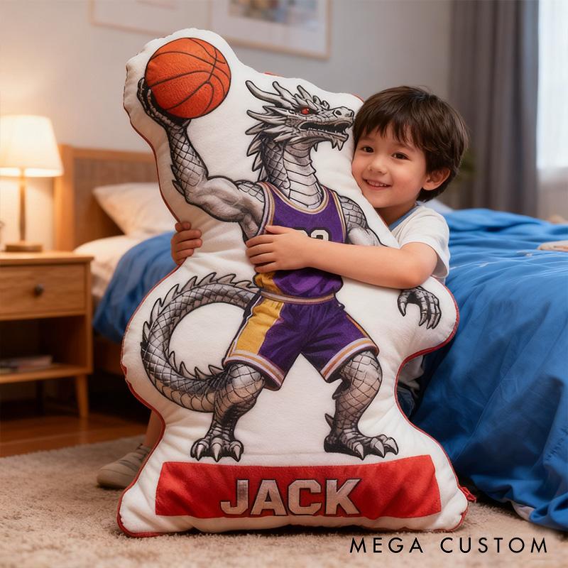 Personalized Dinosaur Basketball Pillow with Custom Name and Number Design for Kids
