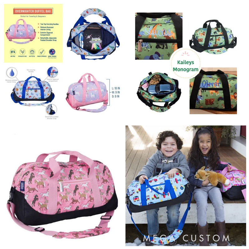 Personalized Monogrammed Kids Duffle Bag: Wildkin Pattern, Personalized Travel Bag