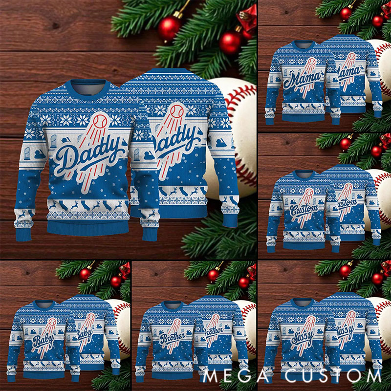 Personalized Baseball Family Ugly Christmas Sweater Champion 2025  Custom Name Sweater  Baseball Mama & Daddy Sweater