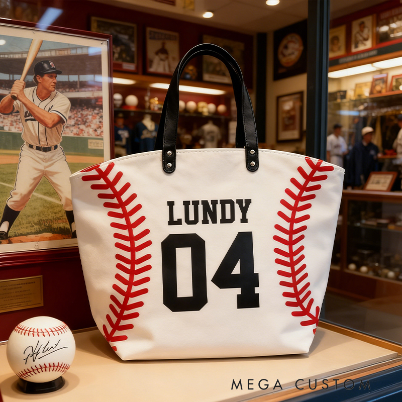 Personalized Baseball Texture Tote Bag Design, Stylish & Functional for Baseball Enthusiasts Custom Name & Number