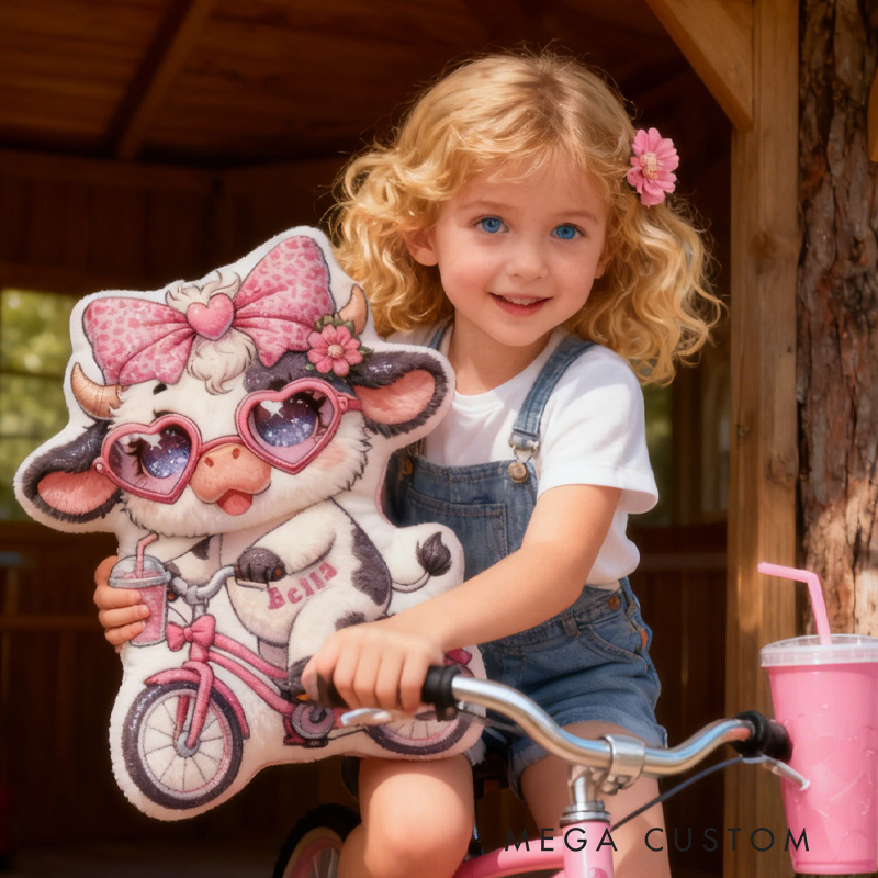 Personalized Pink Dairy Cow Pillow Cozy Lovely Graphic 3D Print Throw Pillow Name Pillow Comfortable Travel Cushion for Kids Girls Riding Lovers