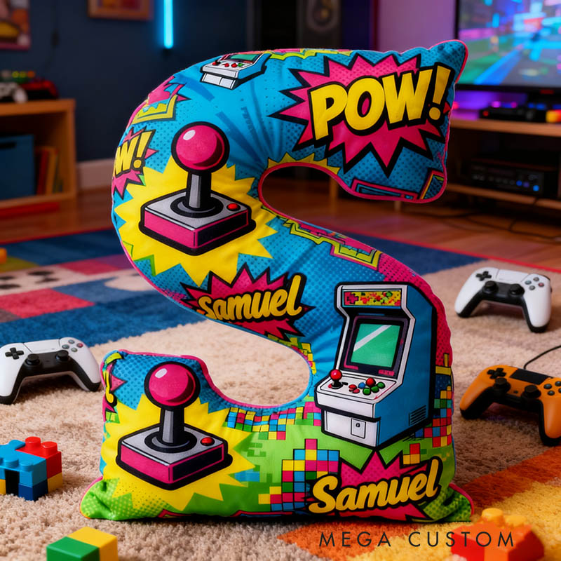 Personalized Colorful Anime-Style Game Console Joystick Letter Pillow for Game Lovers Plush Pillow Christmas Birthday Holiday Gift for Kids