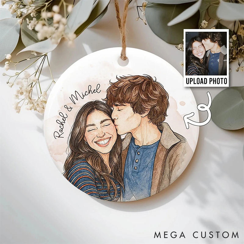 Personalized Couple Ceramic Ornament Custom Photo Name Christmas Gifts for Husband Wife Ornament for Couple Newlyweds Xmas Gift