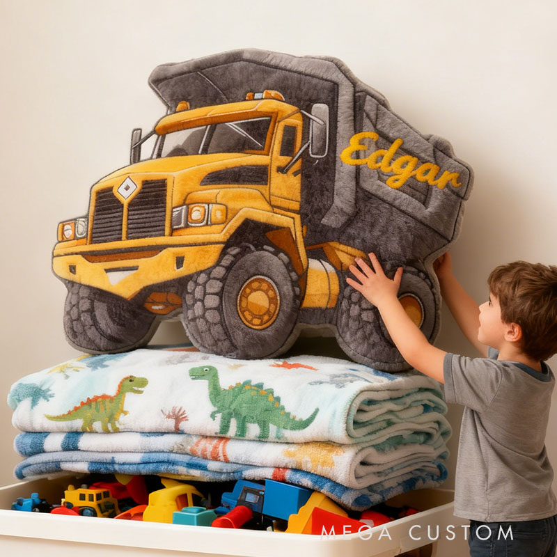 Personalized Truck Pillow with Custom Name Kids Room Decor Gift for Boys Christmas Gift 3D Print