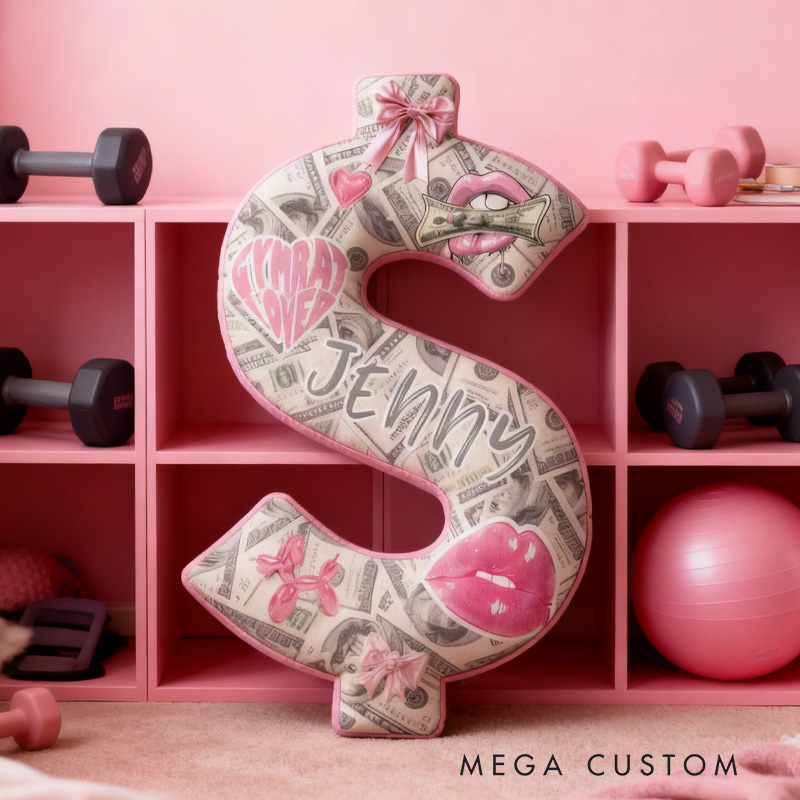 Personalized Dollar Throw Pillow Graphic 3D Print Trainer Fitness Planner Pinky Money Come Decoration Letter Pillow Exercise Sport Gym Sublimation Design Lift Heavy Shit Gym Rat Weightlifting Pillow for Her Gym Lovers