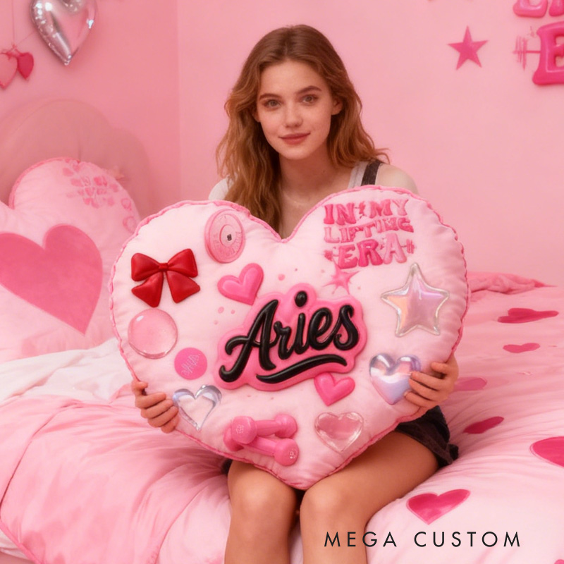 Personalized Workout Heart Throw Pillow Graphic 3D Print Trainer Fitness Planner Pinky Heart Decoration Letter Pillow Exercise Sport Gym Sublimation Design Lift Heavy Shit Gym Rat Weightlifting Pillow for Her Gym Lovers