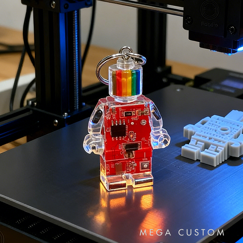 Rainbow Head Circuit Board Robot Keychain - Upcycled Circuit Board Robot Keychain Unique Resin Craft, Tech-Inspired Accessory for Geeky Gifts & Daily Style 