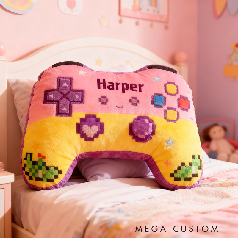 Personalized Pixel Pink Game Controller Shaped Pillow for Game Lovers Plush Pillow Christmas Birthday Party Gift for Kids