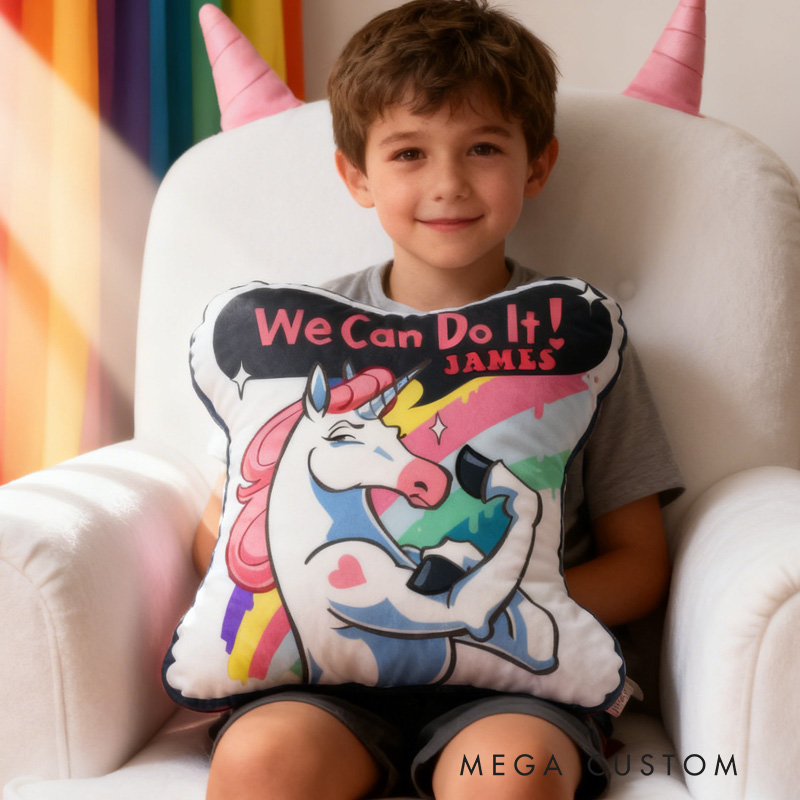 Personalized Fitness Magical Animals Pillow Rainbow Throw Pillow We Can Do It Graphic 3D Print Trainer Fitness Planner Decoration Pillow Exercise Sport Gym Rat Weightlifting Pillow for Kids Gym Lovers