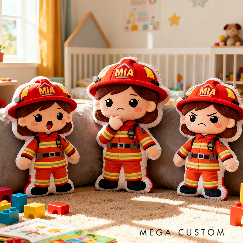 Personalized Female Firefighter Shaped Pillow Custom Name Cushion Choose Character Style Gifts 3D Graphic Print