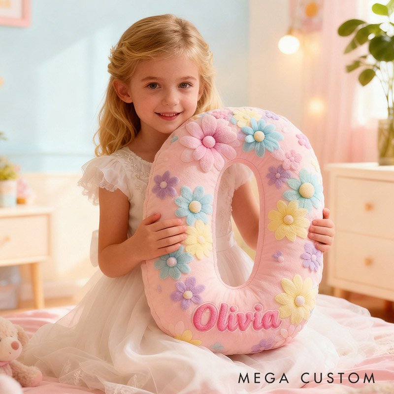 Personalized Flower Girl Colorful Floral 26 Letters Pillow Custom Girl friend Name Graphic 3D Printed Cushion Christmas Valentine's Day Gift for Her