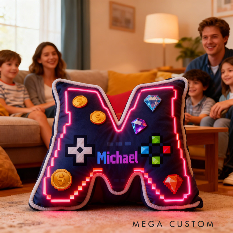 Personalized Graphic 3D Print Colorful Game Controller Letter Pillow for Game Lovers Plush Pillow Christmas Birthday Party Gift for Kids