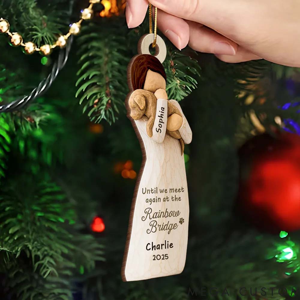Personalized Dog Lover Until We Meet at Rainbow Bridge Woman and Dog Ornament