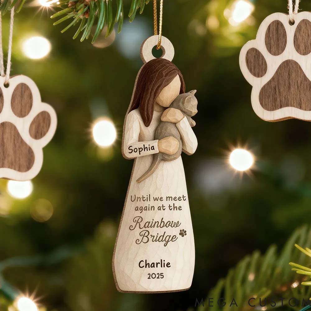 Personalized Cat Lover Until We Meet at Rainbow Bridge Woman and Cat Ornament