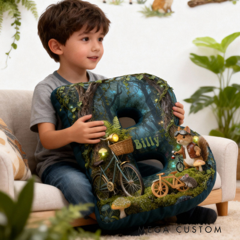 Personalized Forest Squirrel Bicycle Adventure Letter Pillow Custom Name Festive Decor with Bicycle Adventure Gifts for Family Graphic 3D Print Cycling Riding Lovers