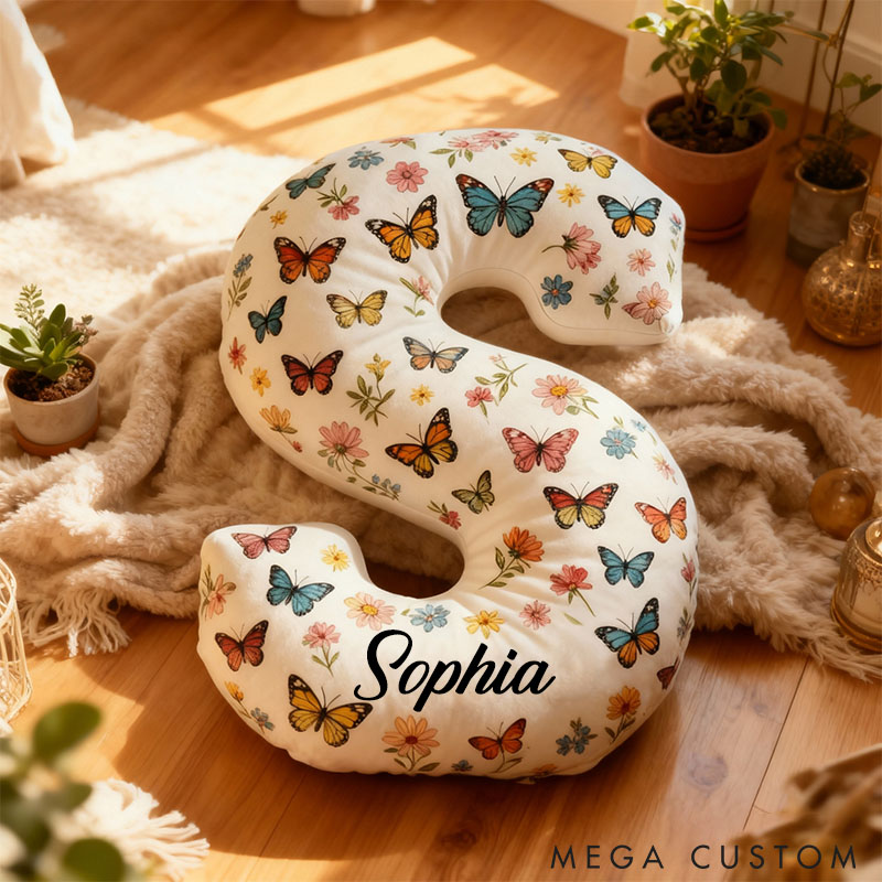 Personalized Butterfly Initial Pillow Elegant Butterflies Themed Throw Pillow Custom Home Decor Pillow for Flower Girl Gift  for Her