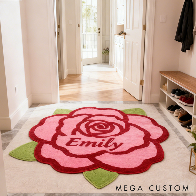 Personalized Rose Flower Shaped Door Mat with Name Anniversary Gift For Her Home Decor Birthday Gift For Girlfriend Holiday Decoration