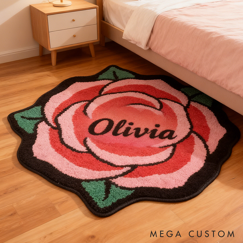 Personalized Rose Flower Shaped Door Mat with Name Anniversary Gift For Her Home Decor Birthday Gift For Girlfriend Holiday Decoration
