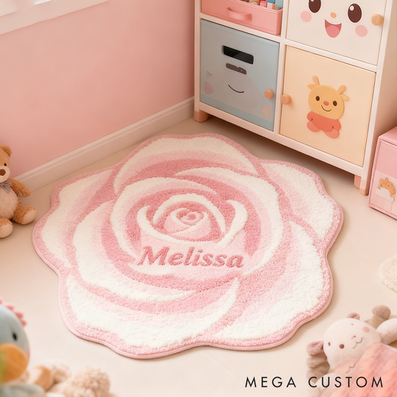 Personalized Rose Flower Shaped Door Mat with Name Anniversary Gift For Her Home Decor Birthday Gift For Girlfriend Holiday Decoration