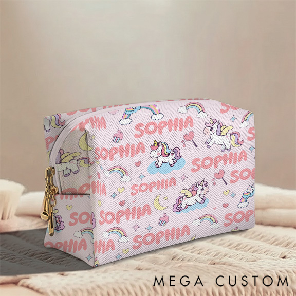 Personalized Fun Printed Unicorn Custom Name Toiletry Bag for Kids Travel Gifts and Daily Use