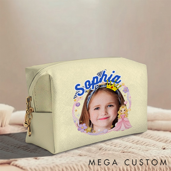 Personalized Cute Princess Custom Face and Name Toiletry Bag for Kids Travel Gifts and Daily Use