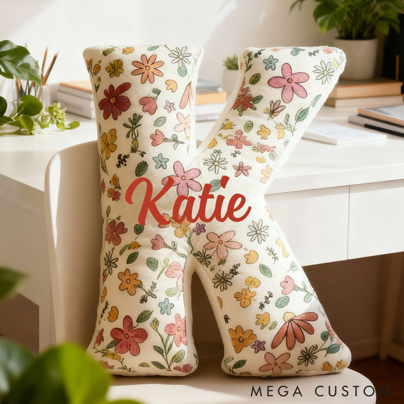 Personalized Floral Initial Pillow for Flower Girl Flowers Letter Throw Pillow for Her Christmas Gift Decor Pillow