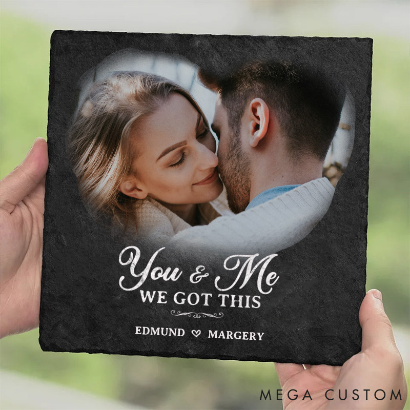 Personalized Couple Photo You And Me We Got This Heart and Square Shaped Stone with Stand First Christmas Valentines Day Gift for Boyfriend Girlfriend