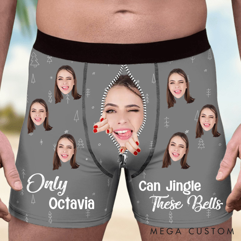 Personalized Girlfriend Wife Face Only Her Can Jingle These Bells Christmas Boxer Briefs Men Underwear with Face Photo Xmas Gift for Boyfriend Husband